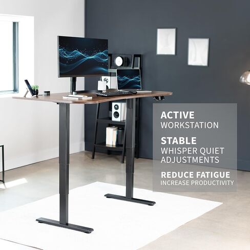 VIVO Electric Height Adjustable 63 x 32 inch Memory Stand Up Desk, Rustic Vintage Brown Table Top, Black Frame, Touch Screen Preset Controller, 2E Series, DESK-KIT-2EBN in Saudi Arabia