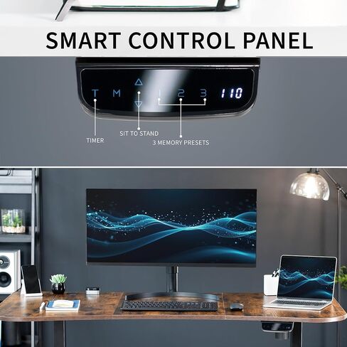 VIVO Electric Height Adjustable 63 x 32 inch Memory Stand Up Desk, Rustic Vintage Brown Table Top, Black Frame, Touch Screen Preset Controller, 2E Series, DESK-KIT-2EBN in Saudi Arabia