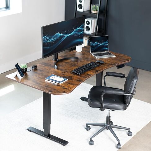 VIVO Electric Height Adjustable 63 x 32 inch Memory Stand Up Desk, Rustic Vintage Brown Table Top, Black Frame, Touch Screen Preset Controller, 2E Series, DESK-KIT-2EBN in Saudi Arabia
