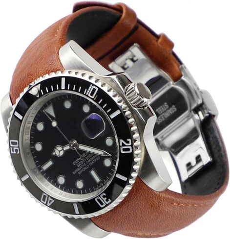 20mm Curved End Retro Leather Watch Band for Rolex Submariner 40mm,Daytona 40m,GMT-Master 40mm,Yacht-Master 40mm,Explorer I Vegetable Watch Strap Replacement in Kuwait