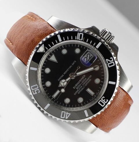 20mm Curved End Retro Leather Watch Band for Rolex Submariner 40mm,Daytona 40m,GMT-Master 40mm,Yacht-Master 40mm,Explorer I Vegetable Watch Strap Replacement in Kuwait