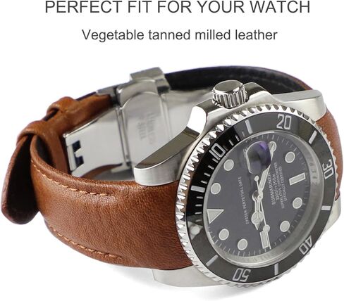 20mm Curved End Retro Leather Watch Band for Rolex Submariner 40mm,Daytona 40m,GMT-Master 40mm,Yacht-Master 40mm,Explorer I Vegetable Watch Strap Replacement in Kuwait