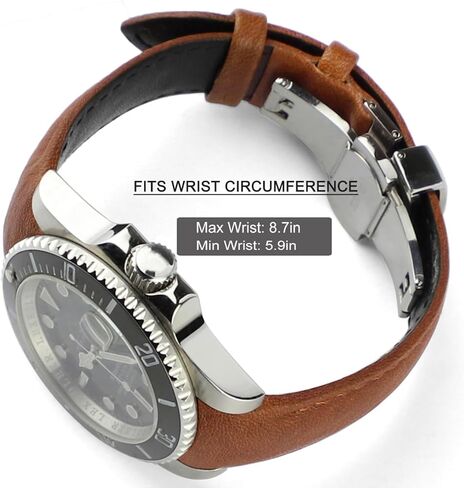 20mm Curved End Retro Leather Watch Band for Rolex Submariner 40mm,Daytona 40m,GMT-Master 40mm,Yacht-Master 40mm,Explorer I Vegetable Watch Strap Replacement in Kuwait