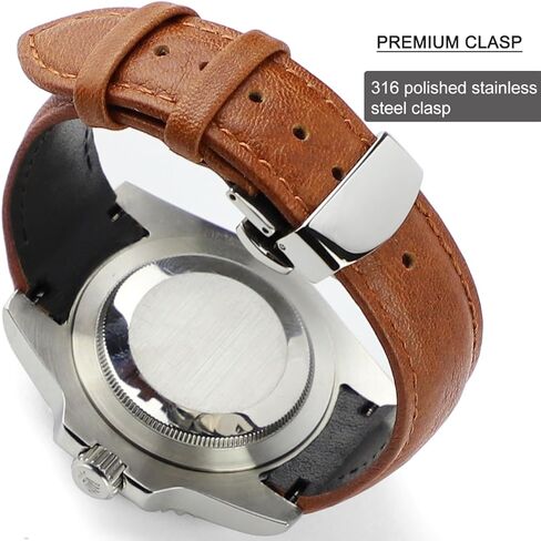 20mm Curved End Retro Leather Watch Band for Rolex Submariner 40mm,Daytona 40m,GMT-Master 40mm,Yacht-Master 40mm,Explorer I Vegetable Watch Strap Replacement in Kuwait
