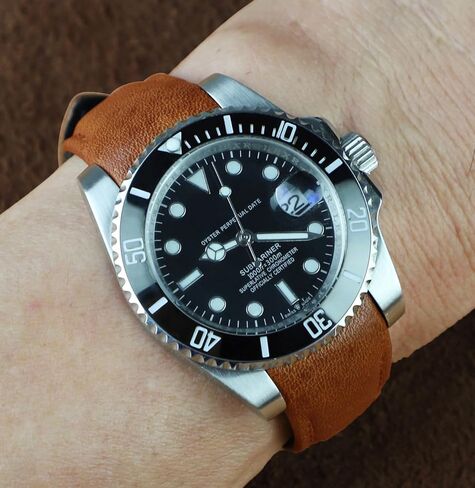 20mm Curved End Retro Leather Watch Band for Rolex Submariner 40mm,Daytona 40m,GMT-Master 40mm,Yacht-Master 40mm,Explorer I Vegetable Watch Strap Replacement in Kuwait