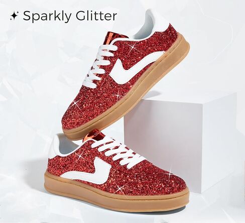 LUCKY STEP Women's Glitter Sneakers Fashion Retro Casual Sparkly Bling Shiny Dressy Bedazzled Bridal Wedding Anti Slip Walking Shoes in Saudi Arabia