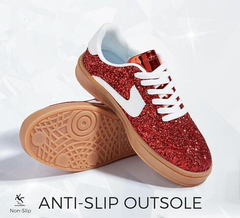 LUCKY STEP Women's Glitter Sneakers Fashion Retro Casual Sparkly Bling Shiny Dressy Bedazzled Bridal Wedding Anti Slip Walking Shoes in Saudi Arabia