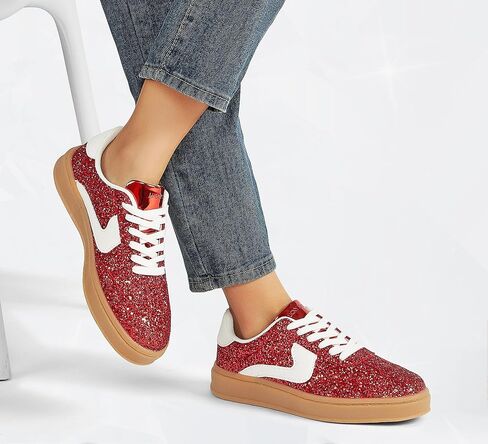LUCKY STEP Women's Glitter Sneakers Fashion Retro Casual Sparkly Bling Shiny Dressy Bedazzled Bridal Wedding Anti Slip Walking Shoes in Saudi Arabia
