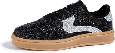 LUCKY STEP Women's Glitter Sneakers Fashion Retro Casual Sparkly Bling Shiny Dressy Bedazzled Bridal Wedding Anti Slip Walking Shoes in Kuwait