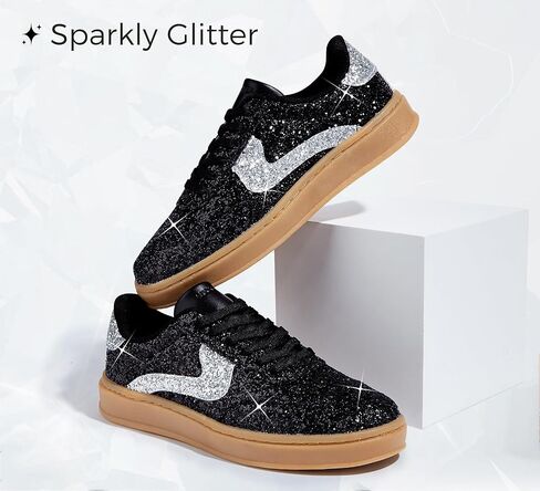LUCKY STEP Women's Glitter Sneakers Fashion Retro Casual Sparkly Bling Shiny Dressy Bedazzled Bridal Wedding Anti Slip Walking Shoes in Kuwait