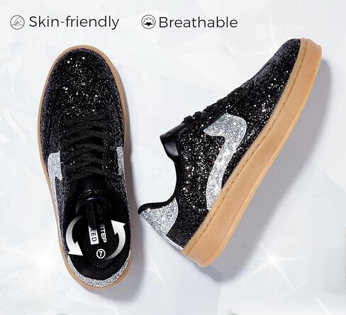LUCKY STEP Women's Glitter Sneakers Fashion Retro Casual Sparkly Bling Shiny Dressy Bedazzled Bridal Wedding Anti Slip Walking Shoes in Kuwait