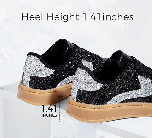 LUCKY STEP Women's Glitter Sneakers Fashion Retro Casual Sparkly Bling Shiny Dressy Bedazzled Bridal Wedding Anti Slip Walking Shoes in Kuwait