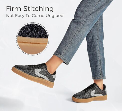 LUCKY STEP Women's Glitter Sneakers Fashion Retro Casual Sparkly Bling Shiny Dressy Bedazzled Bridal Wedding Anti Slip Walking Shoes in Kuwait