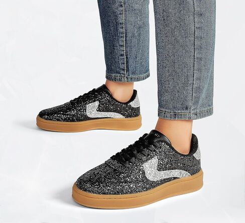LUCKY STEP Women's Glitter Sneakers Fashion Retro Casual Sparkly Bling Shiny Dressy Bedazzled Bridal Wedding Anti Slip Walking Shoes in Kuwait