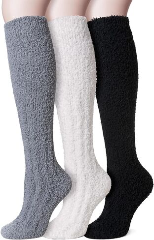 Velice Fuzzy Socks for Women 3 Pairs Knee High Fluffy Soft Warm Stocking Cozy Slipper Plush Winter Long Christmas Socks in Kuwait