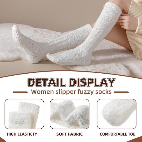 Velice Fuzzy Socks for Women 3 Pairs Knee High Fluffy Soft Warm Stocking Cozy Slipper Plush Winter Long Christmas Socks in Kuwait