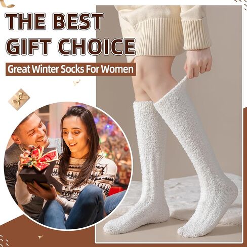 Velice Fuzzy Socks for Women 3 Pairs Knee High Fluffy Soft Warm Stocking Cozy Slipper Plush Winter Long Christmas Socks in Kuwait