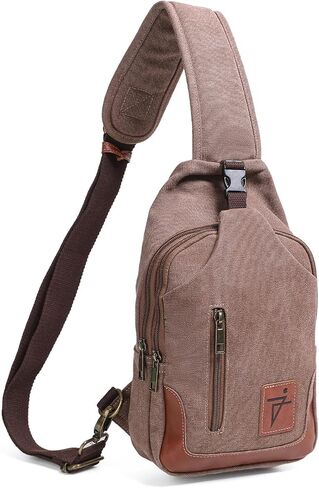 Men Sling Bag Wax Canvas Crossbody Bag Travel Hiking Chest Bag Right left or Front back Men Purse Water Resistant in Saudi Arabia