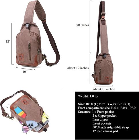 Men Sling Bag Wax Canvas Crossbody Bag Travel Hiking Chest Bag Right left or Front back Men Purse Water Resistant in Saudi Arabia