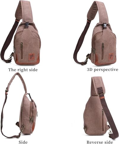 Men Sling Bag Wax Canvas Crossbody Bag Travel Hiking Chest Bag Right left or Front back Men Purse Water Resistant in Saudi Arabia