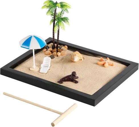 Zen Garden Kit for Desk, Japanese Mini Zen Sand Garden Box Zen Desk Decor Mini Beach Zen Garden with Tray Sand Tool Desktop Meditation Accessory Gift for Home Office in Saudi Arabia