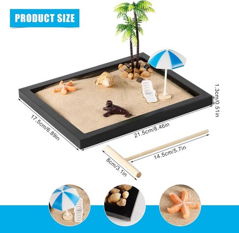 Zen Garden Kit for Desk, Japanese Mini Zen Sand Garden Box Zen Desk Decor Mini Beach Zen Garden with Tray Sand Tool Desktop Meditation Accessory Gift for Home Office in Saudi Arabia