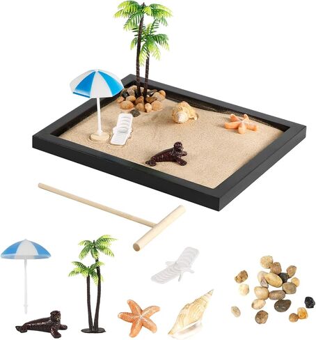 Zen Garden Kit for Desk, Japanese Mini Zen Sand Garden Box Zen Desk Decor Mini Beach Zen Garden with Tray Sand Tool Desktop Meditation Accessory Gift for Home Office in Saudi Arabia