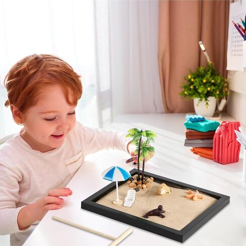 Zen Garden Kit for Desk, Japanese Mini Zen Sand Garden Box Zen Desk Decor Mini Beach Zen Garden with Tray Sand Tool Desktop Meditation Accessory Gift for Home Office in Saudi Arabia