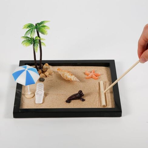 Zen Garden Kit for Desk, Japanese Mini Zen Sand Garden Box Zen Desk Decor Mini Beach Zen Garden with Tray Sand Tool Desktop Meditation Accessory Gift for Home Office in Saudi Arabia
