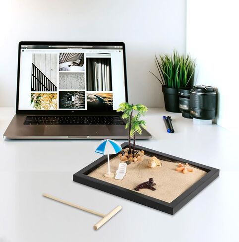 Zen Garden Kit for Desk, Japanese Mini Zen Sand Garden Box Zen Desk Decor Mini Beach Zen Garden with Tray Sand Tool Desktop Meditation Accessory Gift for Home Office in Saudi Arabia