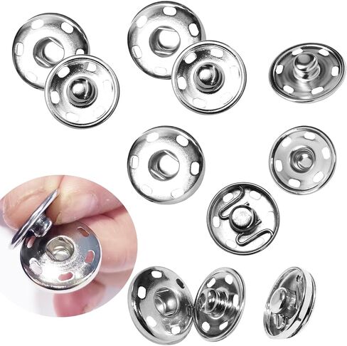 JOSDIOX 3/4" Sew-on Snap Buttons 50 Sets, Sew on Metal Snaps Fasteners Press Studs Buttons, Snaps for Fabric 19mm(Silvery) in Saudi Arabia