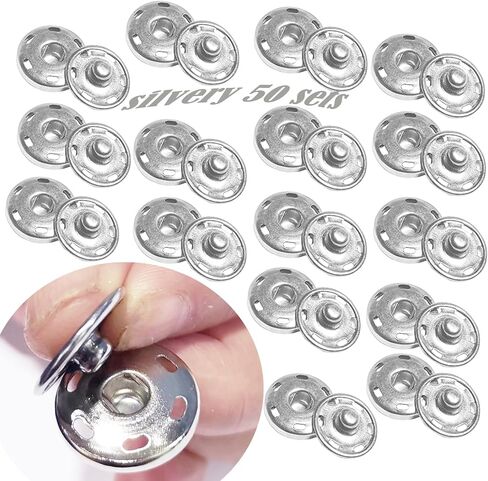 JOSDIOX 3/4" Sew-on Snap Buttons 50 Sets, Sew on Metal Snaps Fasteners Press Studs Buttons, Snaps for Fabric 19mm(Silvery) in Saudi Arabia