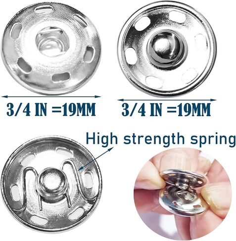 JOSDIOX 3/4" Sew-on Snap Buttons 50 Sets, Sew on Metal Snaps Fasteners Press Studs Buttons, Snaps for Fabric 19mm(Silvery) in Saudi Arabia