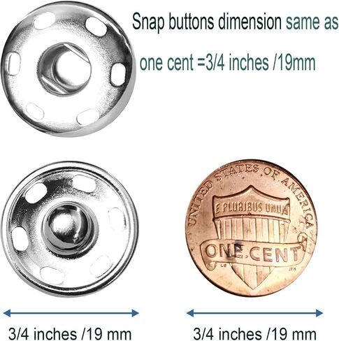 JOSDIOX 3/4" Sew-on Snap Buttons 50 Sets, Sew on Metal Snaps Fasteners Press Studs Buttons, Snaps for Fabric 19mm(Silvery) in Saudi Arabia