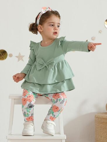 Baby Girl Clothes Solid Color Long Sleeve Ruffle Tops Pants Headband 3PCS Outfits Set in Saudi Arabia