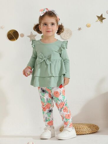 Baby Girl Clothes Solid Color Long Sleeve Ruffle Tops Pants Headband 3PCS Outfits Set in Saudi Arabia