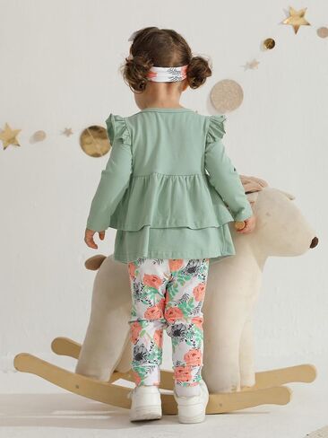 Baby Girl Clothes Solid Color Long Sleeve Ruffle Tops Pants Headband 3PCS Outfits Set in Saudi Arabia