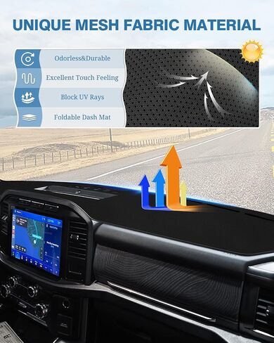 FIILINES Dash Cover for Ford F-150 F150 2021-2024, Dashboard Mat Cover Sunshade Nonslip Mesh Protector No Glare Black in Saudi Arabia