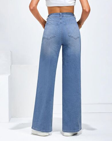 LookbookStore Wide Leg Jeans for Women High Waisted Stretchy Denim Jeans Fashion Baggy Trouser Jean Pants with Pockets in Saudi Arabia
