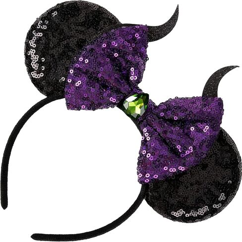عصابة رأس من Leziazany Maleficent، عصابة رأس من الترتر على شكل أذني الفأر، أغطية رأس أزياء Maleficent لحفلات الهالوين ورحلة ديزني in Kuwait