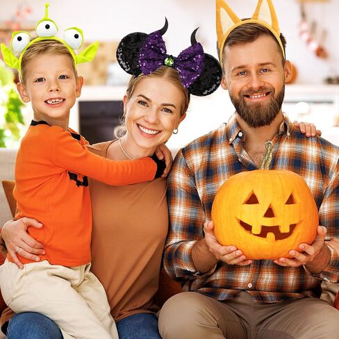 عصابة رأس من Leziazany Maleficent، عصابة رأس من الترتر على شكل أذني الفأر، أغطية رأس أزياء Maleficent لحفلات الهالوين ورحلة ديزني in Kuwait