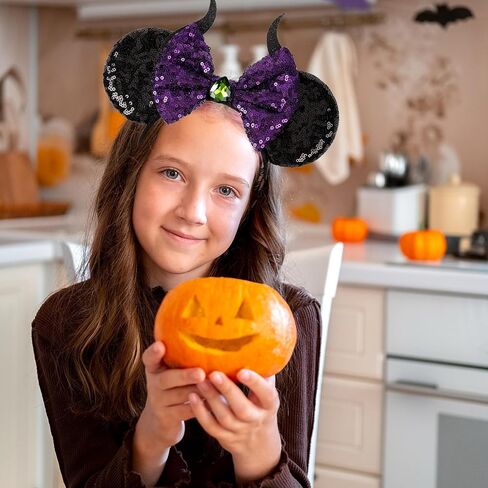 عصابة رأس من Leziazany Maleficent، عصابة رأس من الترتر على شكل أذني الفأر، أغطية رأس أزياء Maleficent لحفلات الهالوين ورحلة ديزني in Kuwait