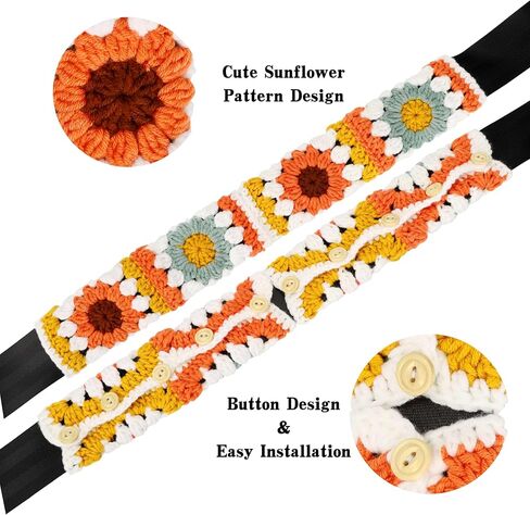Crochet Automotive Seat Belt Cover Pad, Cute Sunflower Car Accessories for Women, Shoulder Pads Cushions, Daisy Granny Square Crochet Accessories 2 PCS (Brown-Orange Sunflower) in Saudi Arabia