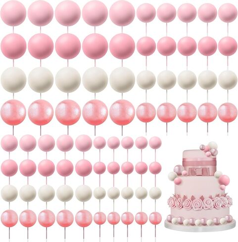 80 قطعة كرات كعكة توبر بالونات كب كيك توبر لتقوم بها بنفسك كرات اللؤلؤ كعكة إدراج توبر حفلة عيد ميلاد كعكة الزفاف لوازم الديكور - الذهب in Kuwait