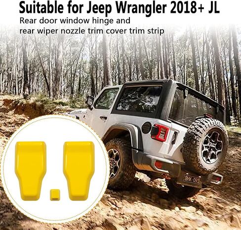 Rear Tail Door Window Hinge & Rear Rain Wiper Nozzle Decorative Cover Trim Compatible for Jeep Wrangler JL 2018-2021 ABS 3pcs(Yellow) in Saudi Arabia