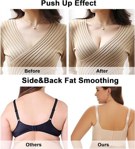 Plus Size Push Up Bras for Women, Back Fat Smoothing Bra Lace Underwire Full Coverage Padded Bras with Support in Saudi Arabia