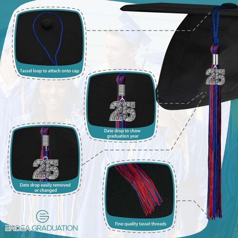 Endea Graduation Mixed Double Color Tassel with Silver Bling Charm (Royal Blue/Red, 2025) in Saudi Arabia