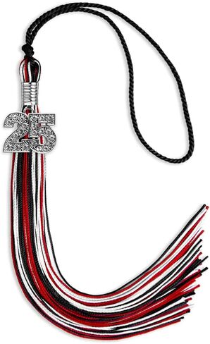 Endea Graduation Mixed Triple Color Tassel with Silver Bling Charm (Black/Red/White, 2025) in Saudi Arabia