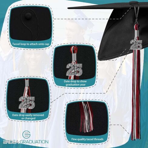 Endea Graduation Mixed Triple Color Tassel with Silver Bling Charm (Black/Red/White, 2025) in Saudi Arabia