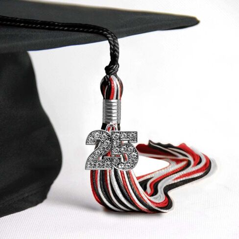 Endea Graduation Mixed Triple Color Tassel with Silver Bling Charm (Black/Red/White, 2025) in Saudi Arabia